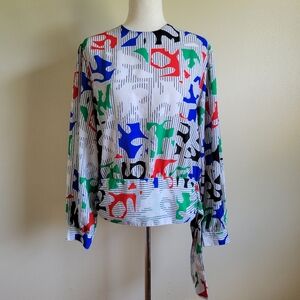Lloyd Williams | 90s Vintage Funky Print Side Tie Blouse
